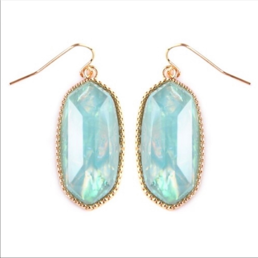 2 For $16 Aqua Gem Cut Oval Earring